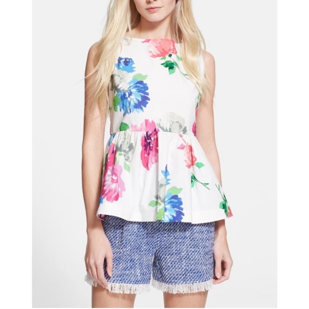 Kate Spade ♠️ Blooms Stretch Cotton Peplum Top